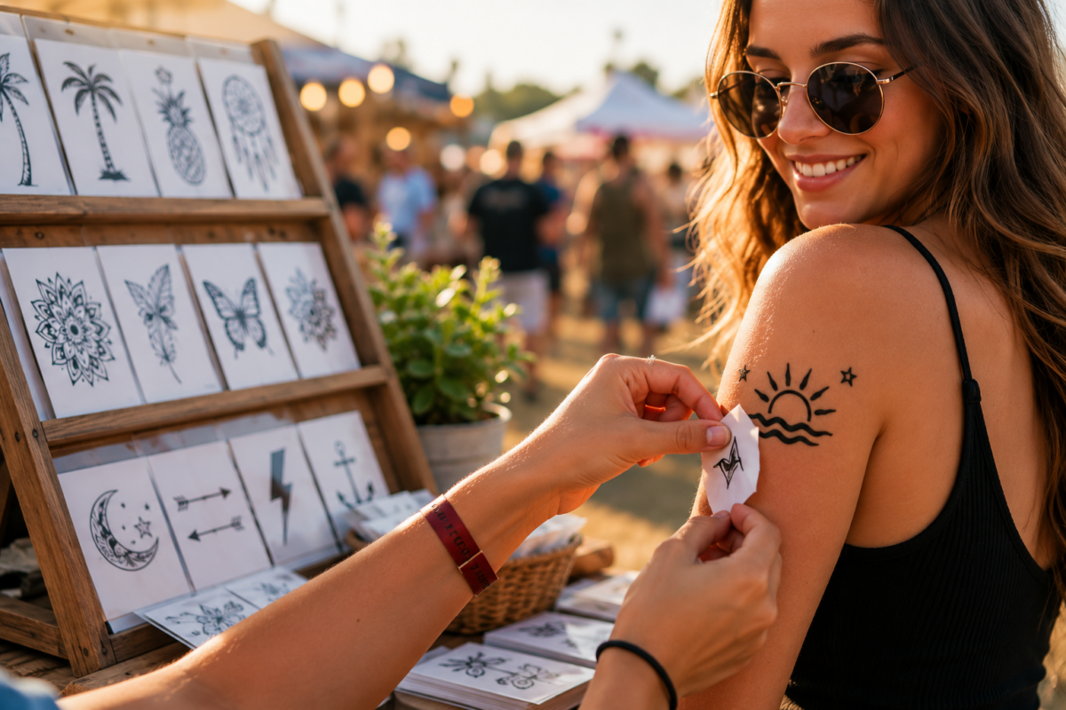 Dočasná tetování na festivalu jako ukázka impulzního prodeje